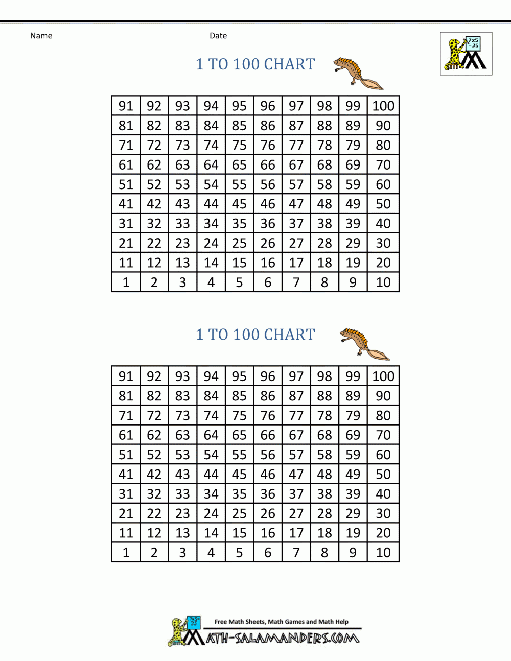 Free Printable Hundred Number Chart Free Printable Hundred Number Chart