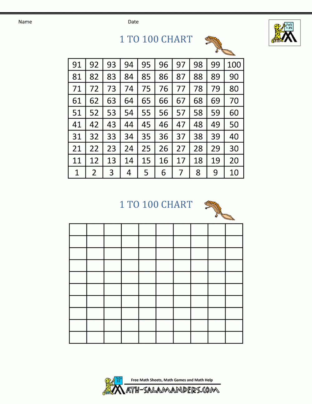 Free Printable Hundred Number Chart Free Printable Hundred Number Chart