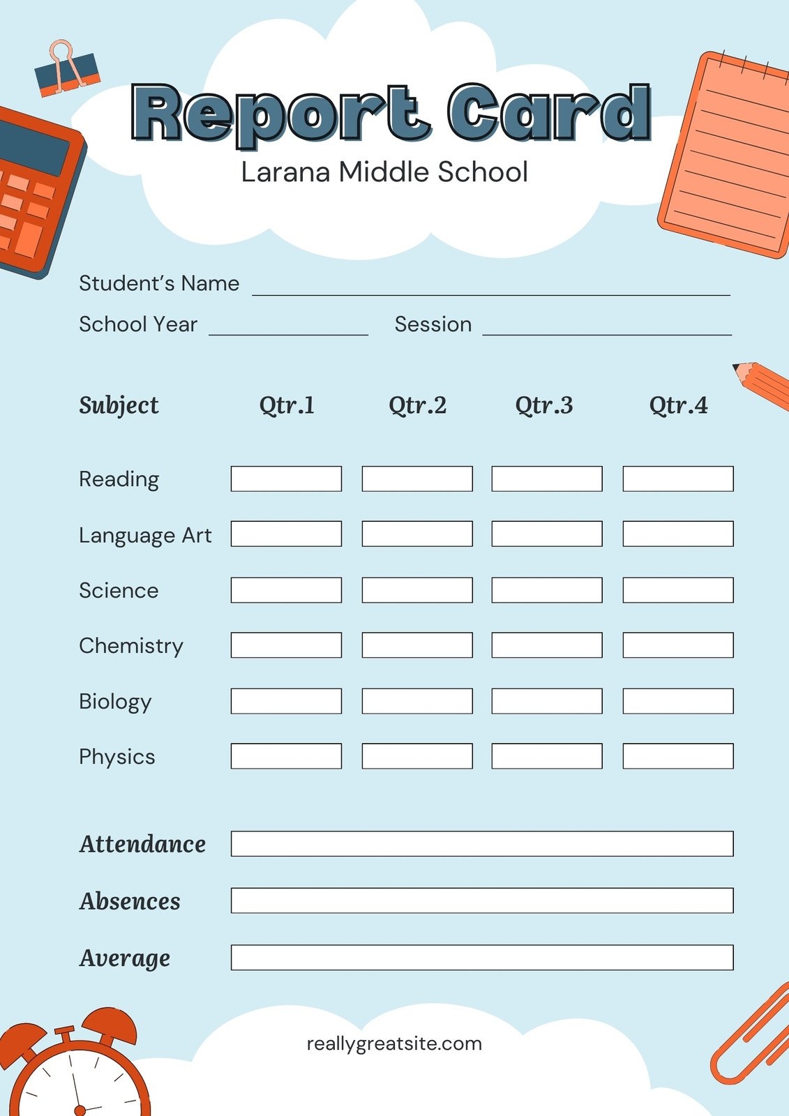 Free Printable Middle School Report Card Templates Canva