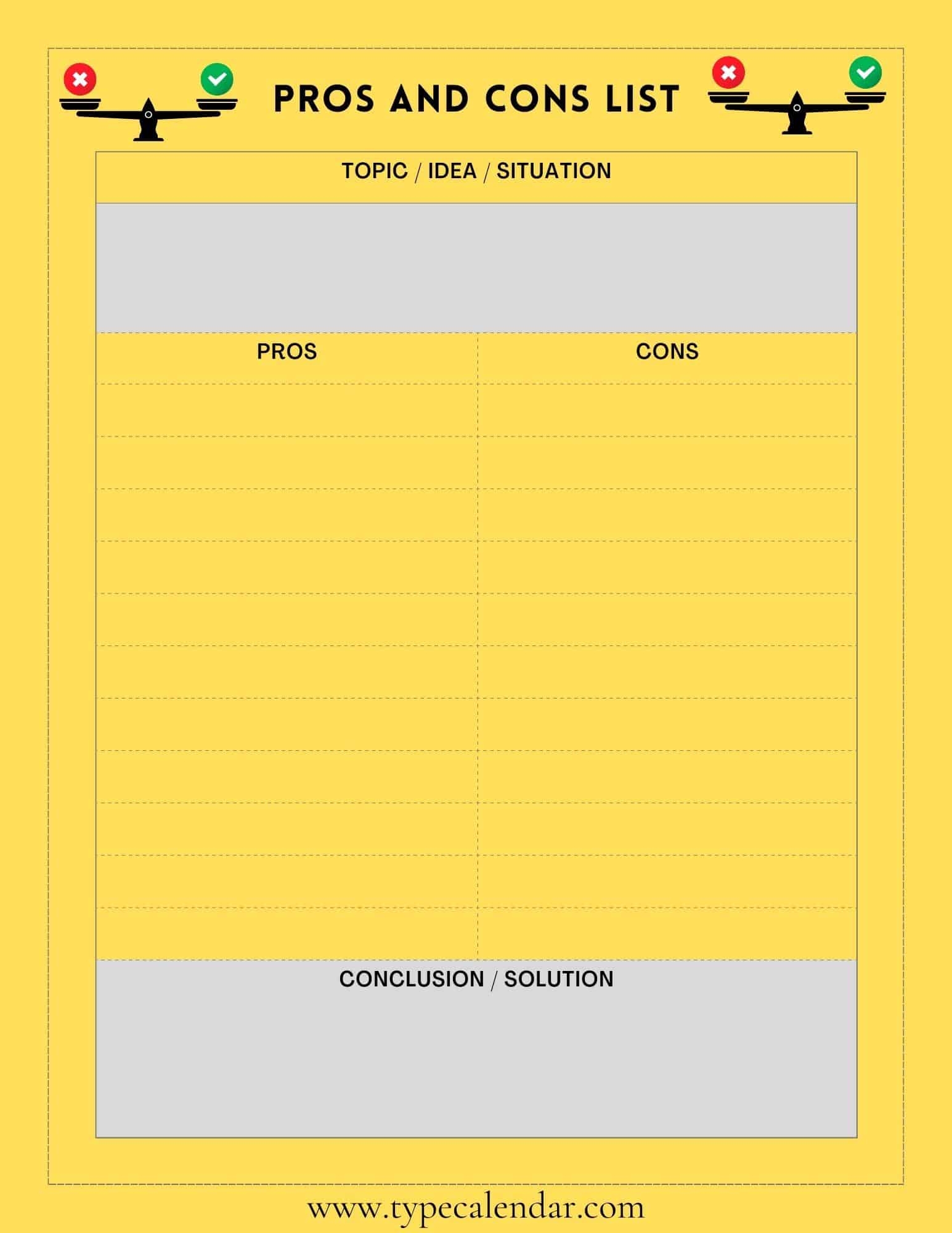 Pro Con Chart Printable Pro Con Chart Printable