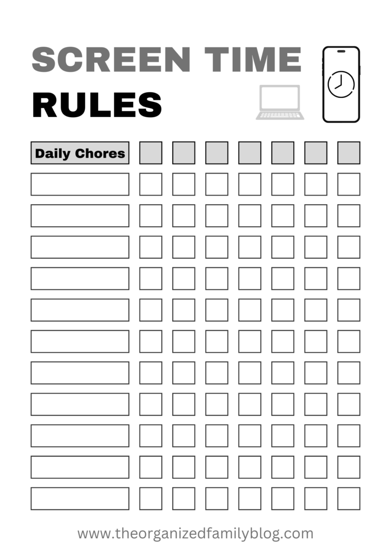 FREE Printable Screen Time Chart For Kids With Tips The Organized Family