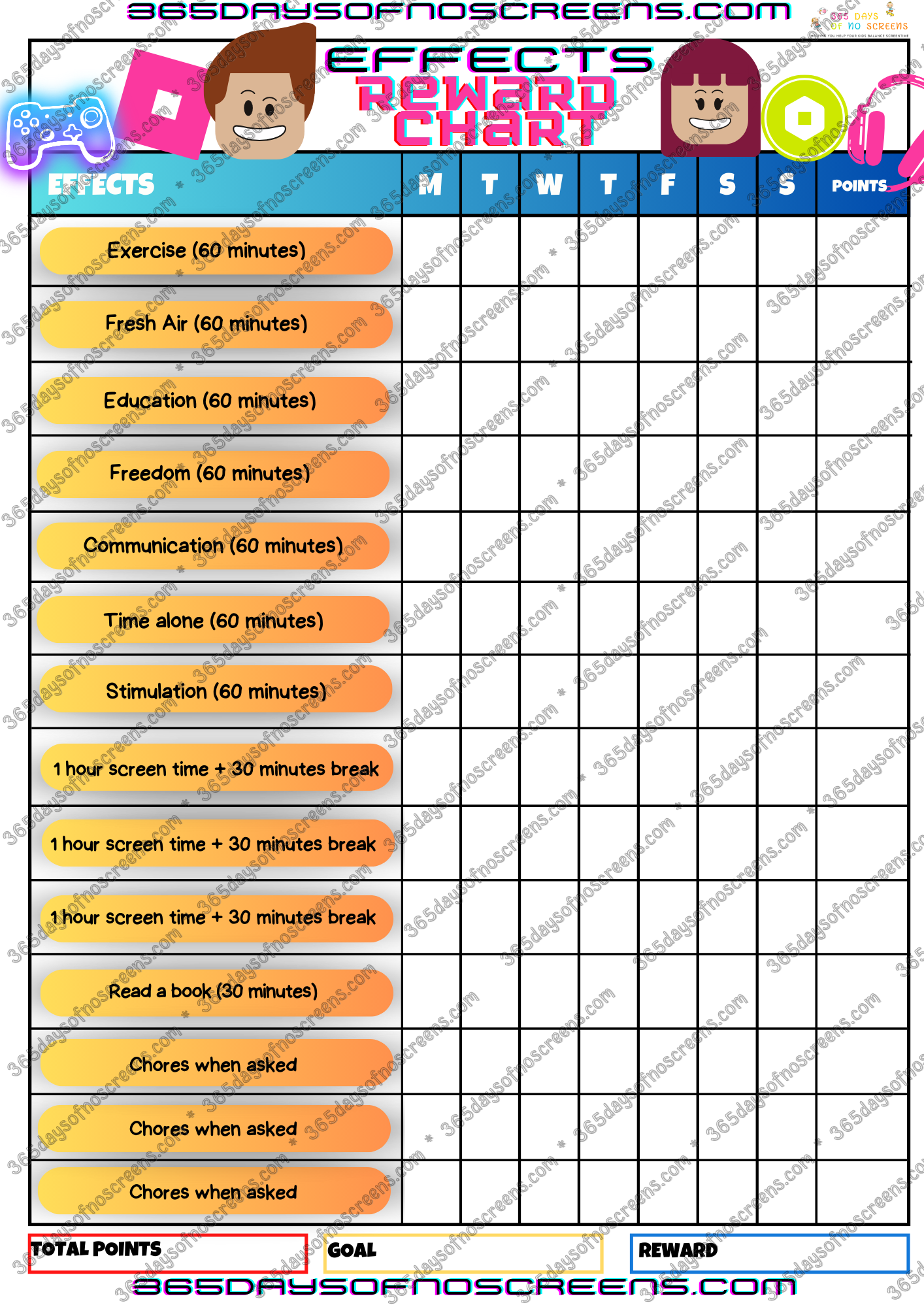 Free Printable Screen Time Chart To Balance Screen And Play
