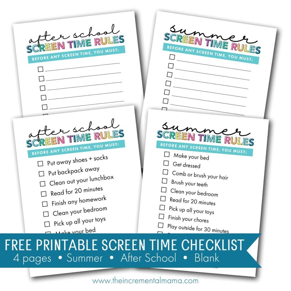 Free Printable Screen Time Checklist Bundle For Kids The Incremental Mama