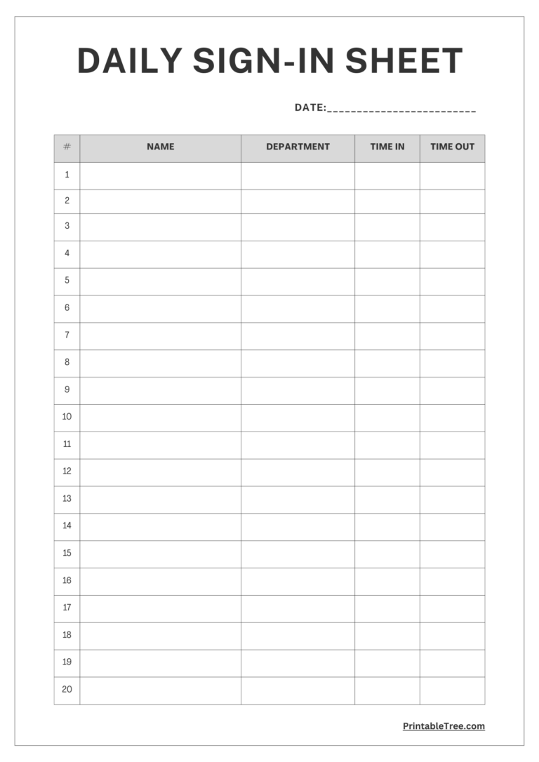 Free Printable Sign up And Sign in Sheet PDF Templates