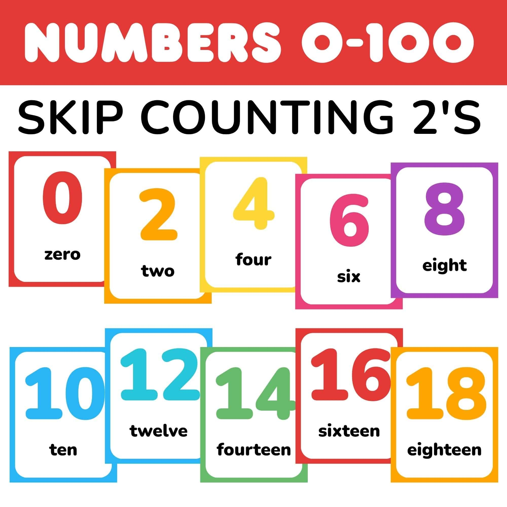 Free Printable Skip Counting Number Flashcards 0 100 By 2 s