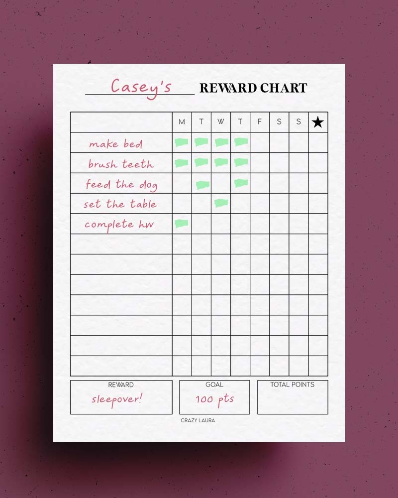 Free Reward Chart Printable For Kids With Two Versions Crazy Laura
