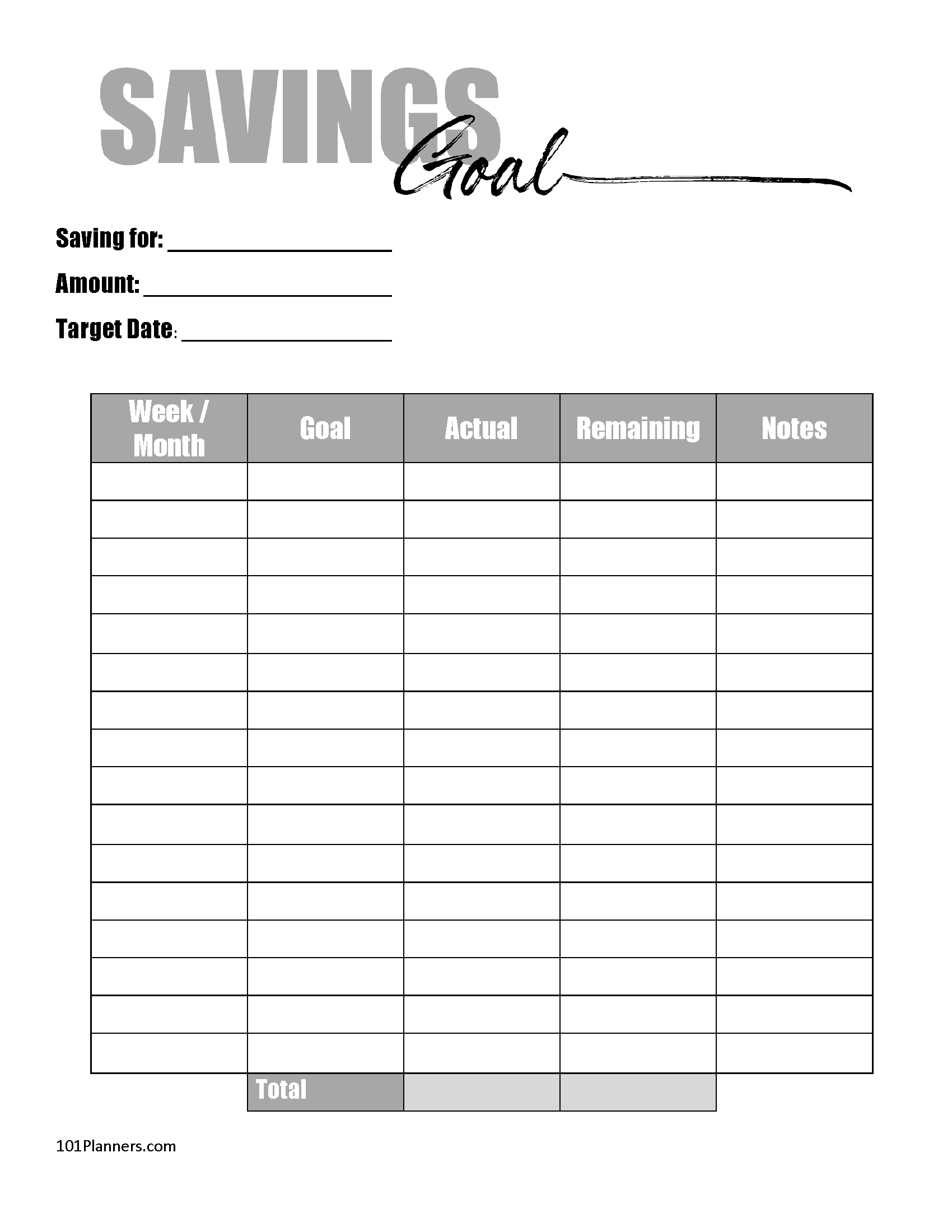 House Savings Goal Printable Chart
