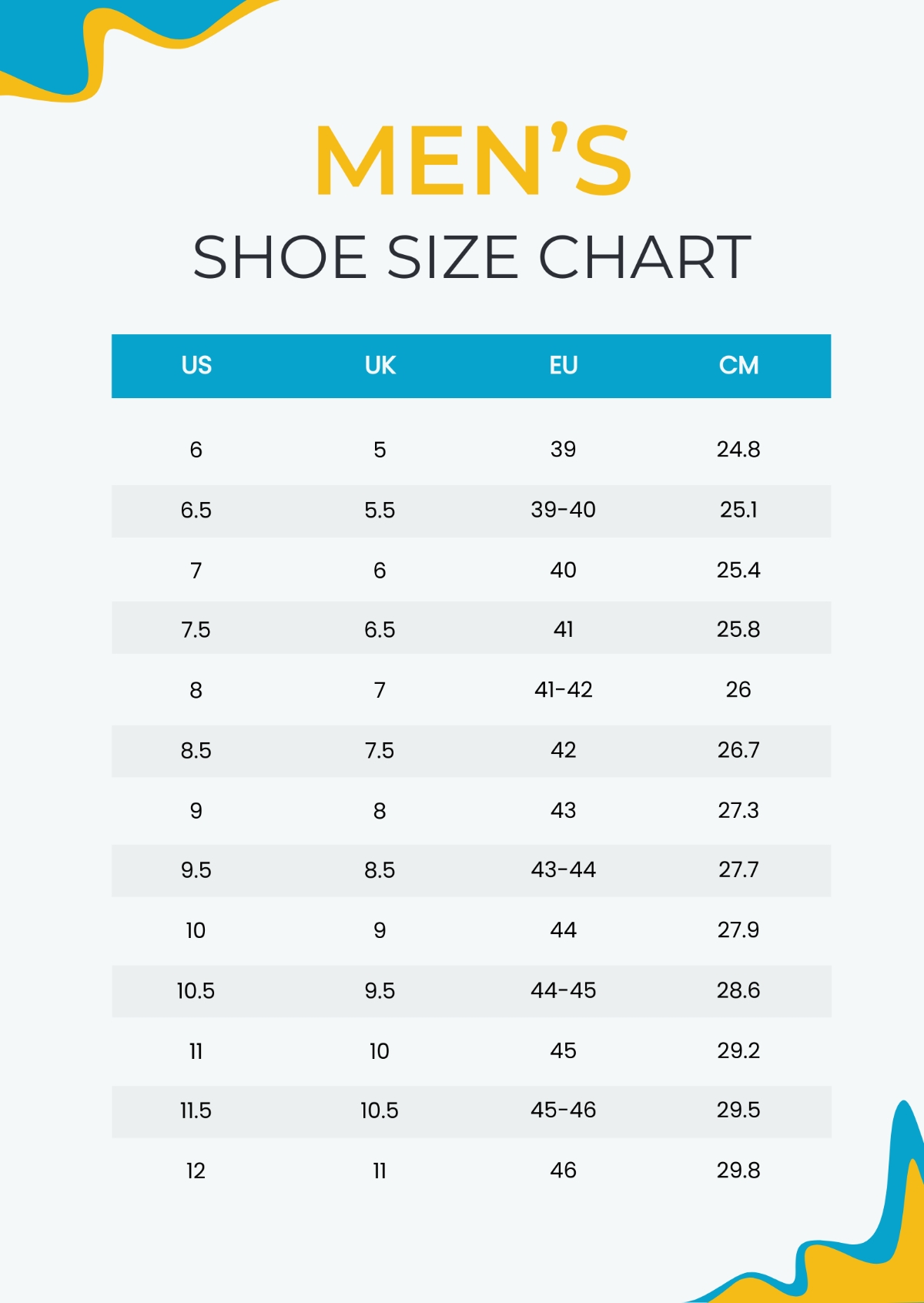 Free Shoe Size Chart Templates Editable And Printable Free Shoe Size Chart Templates Editable And Printable