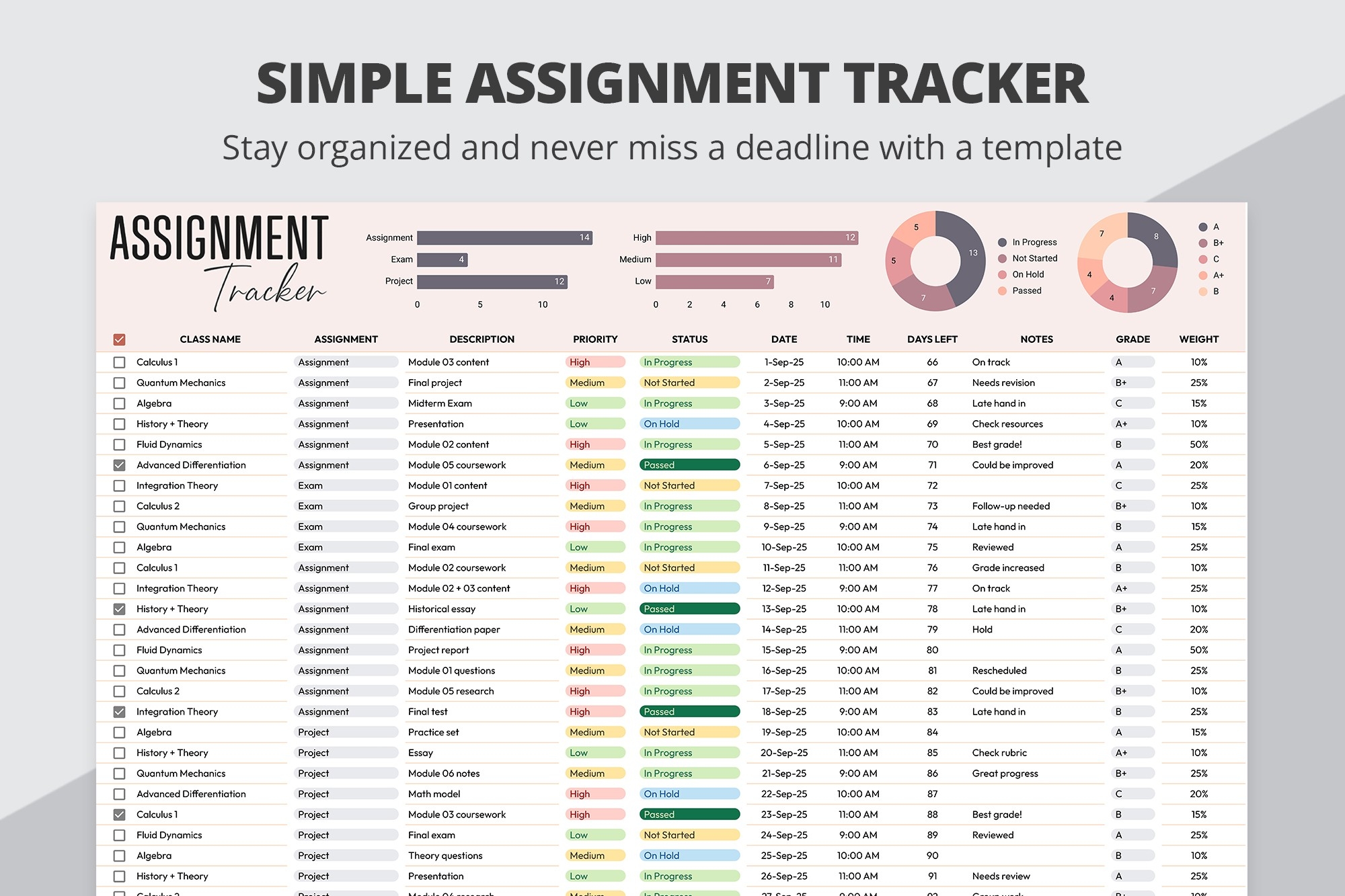Printable Editable Assignment Charts
