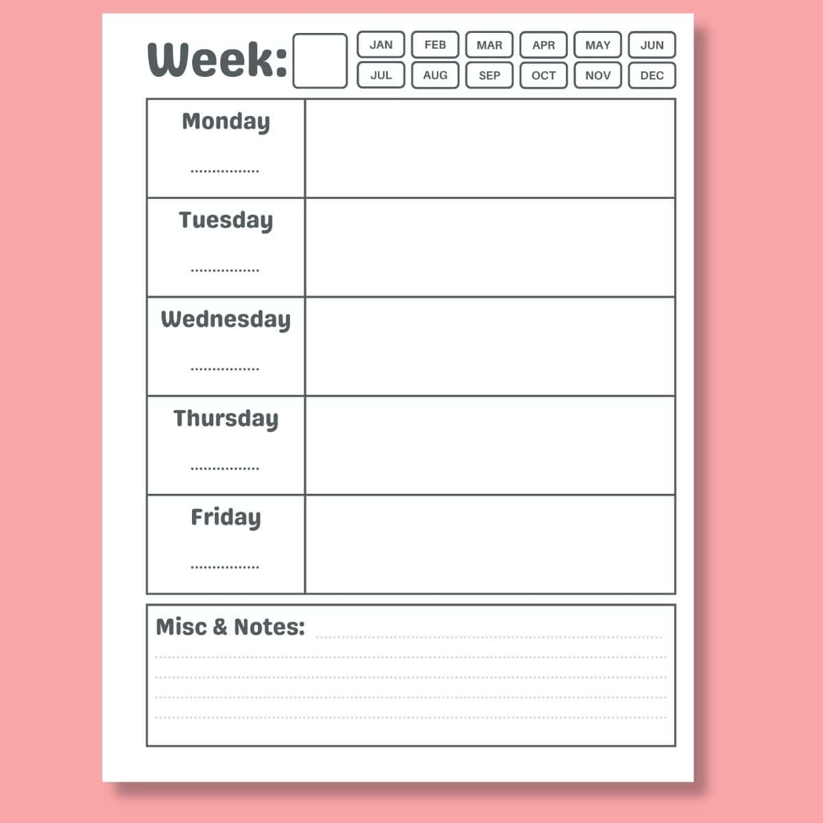 Free Weekly Daycare Lesson Plan Template Printable