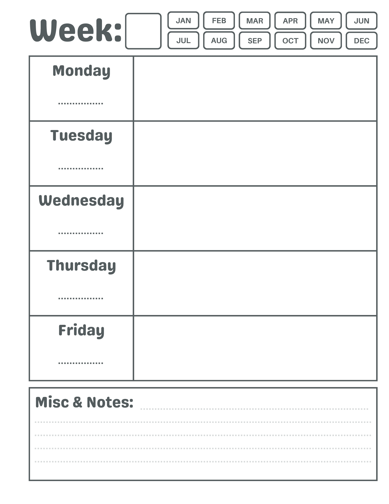 Free Weekly Daycare Lesson Plan Template Printable