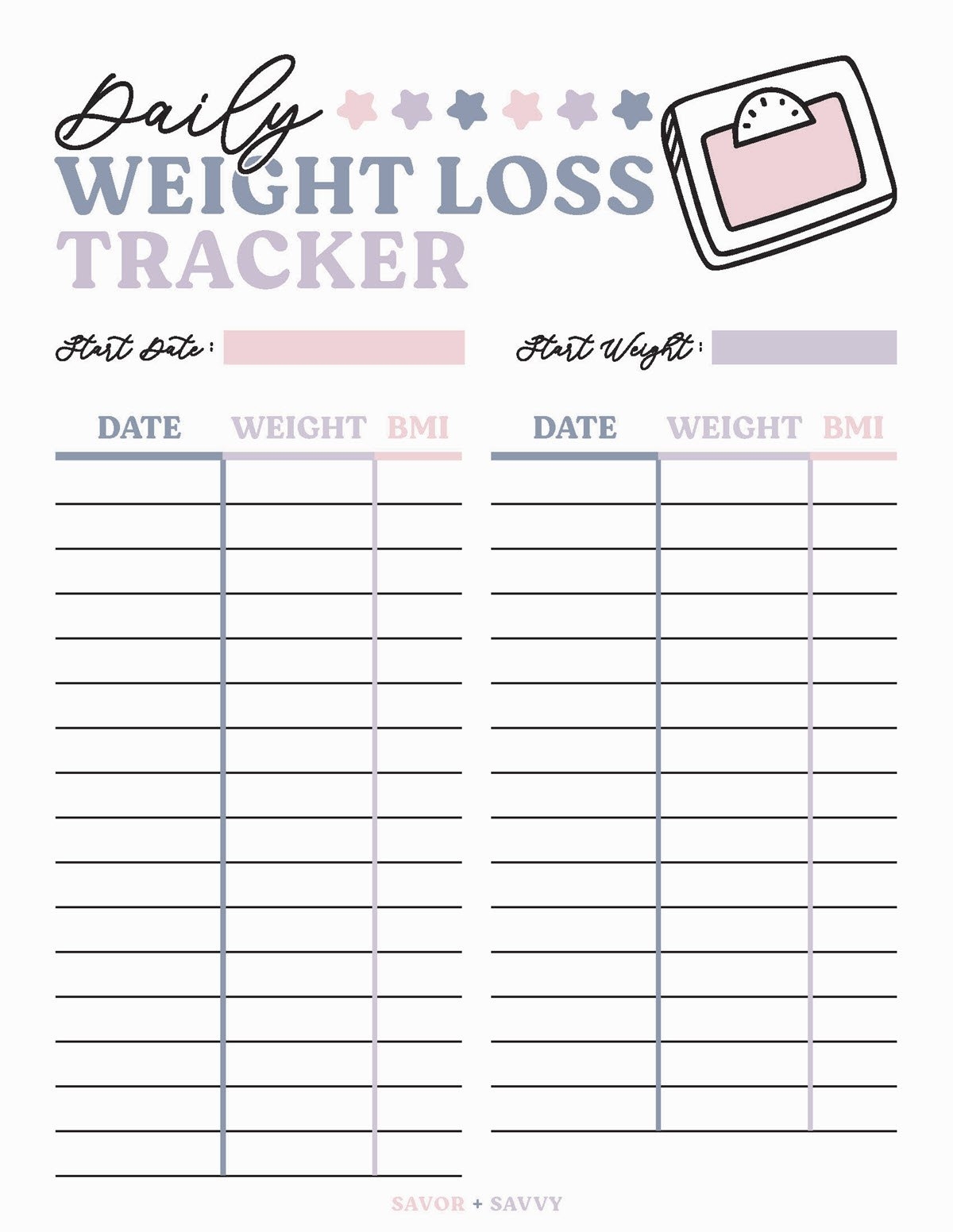Weight Loss Weekly Chart Printable Pdf