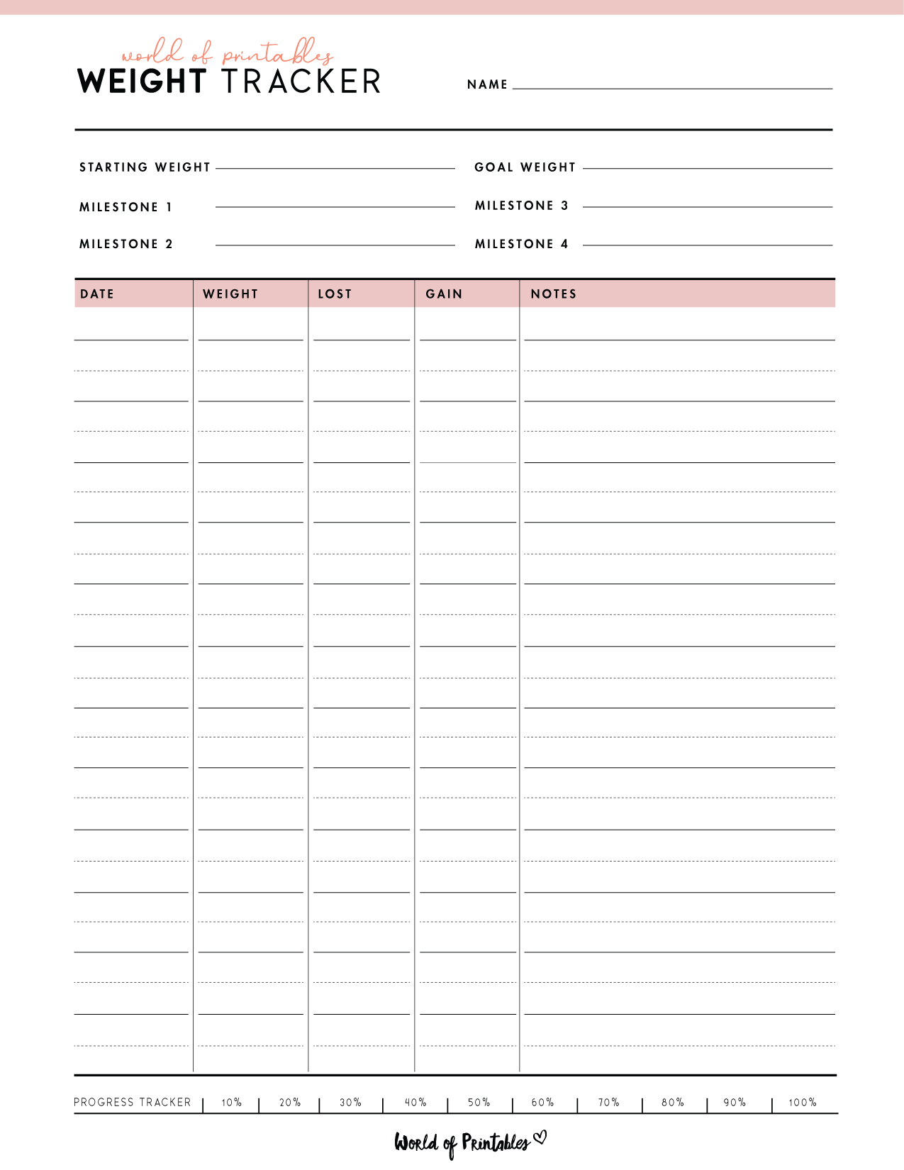 Free Weight Tracker Templates World Of Printables