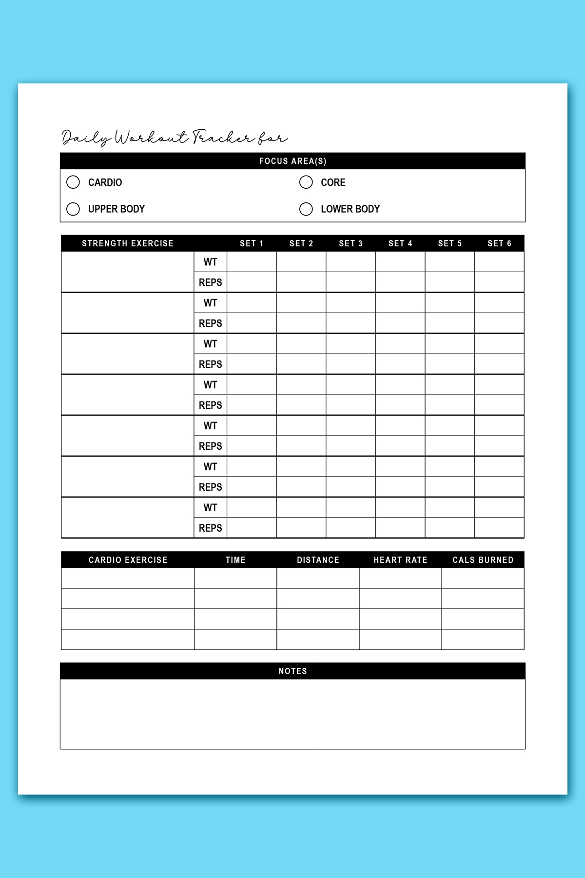 Free Workout Log Printable Sheets Daily Weekly Monthly