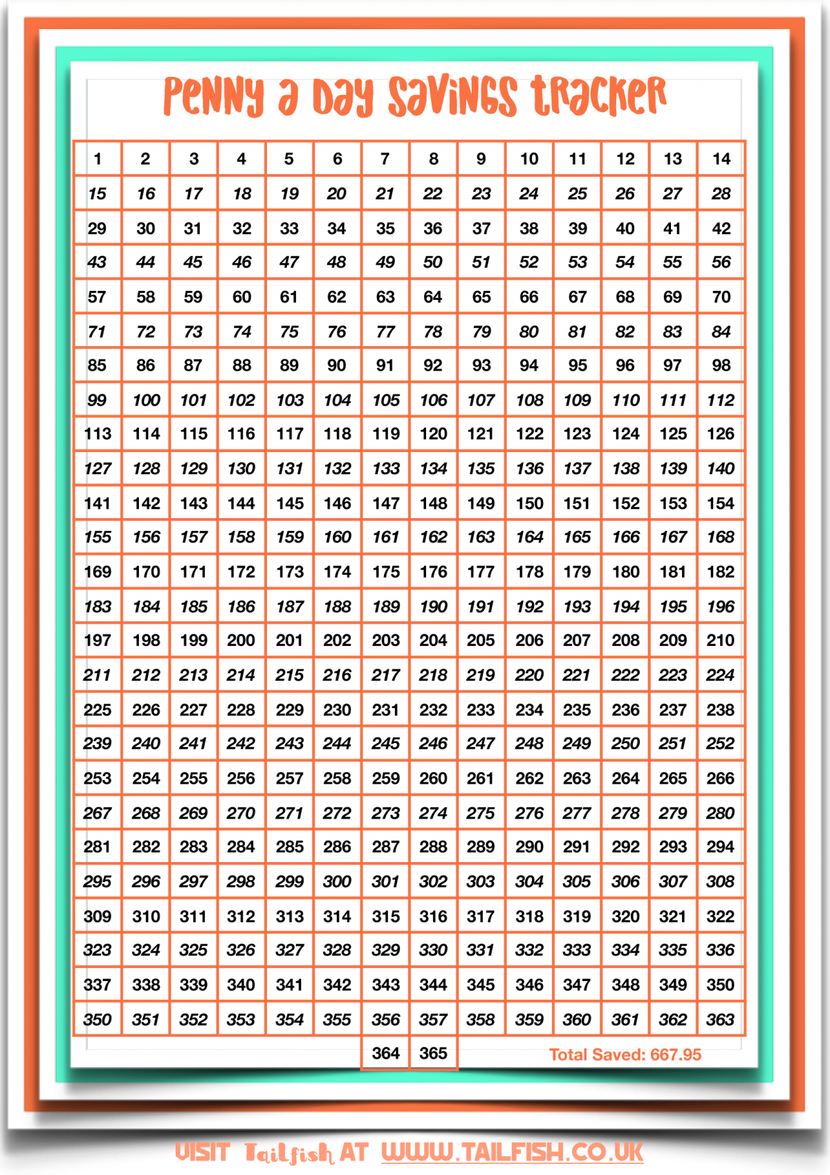 Freebie Friday Penny A Day Tracker 