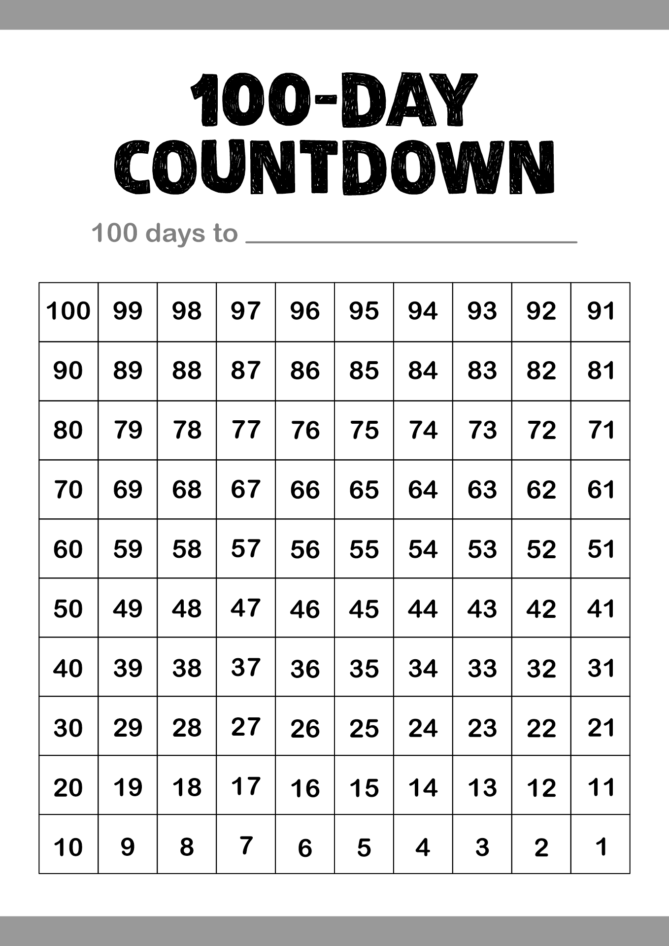 From 100 Countdown 14 Free PDF Printables Printablee