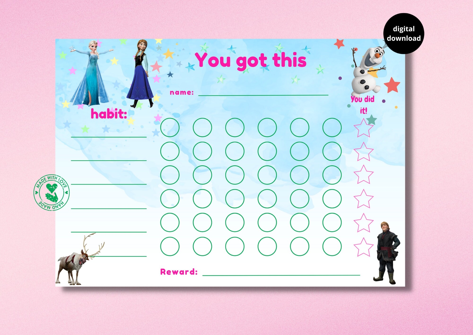 Frozen Reward Chart For Kids Behaviour Chart Habit Tracker Elsa Olaf Anna Kristoff A4 Printable Digital Download Etsy