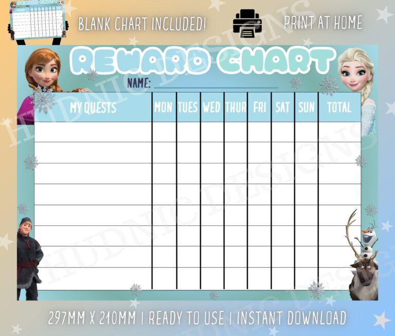 Frozen Reward Chart Kids Chore Chart A4 PDF PNG Digital Download Etsy