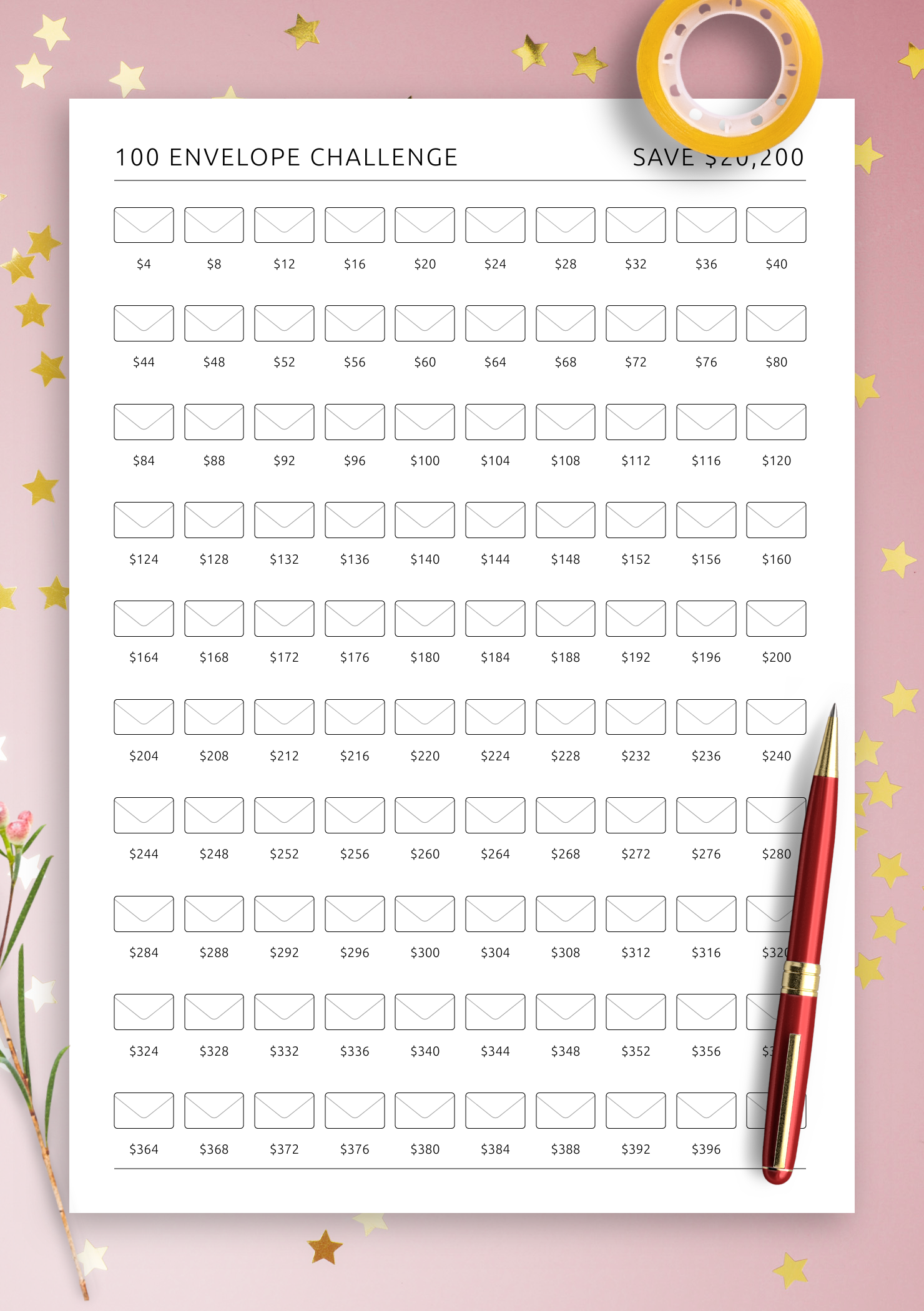 Get Printable And Digital 100 Envelope Challenge PDF For ReMarkable Kindle Supernote