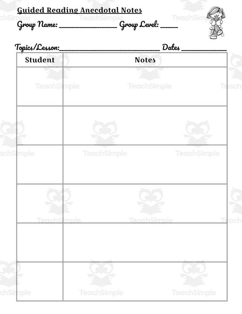 Guided Reading Anecdotal Notes Template By Teach Simple