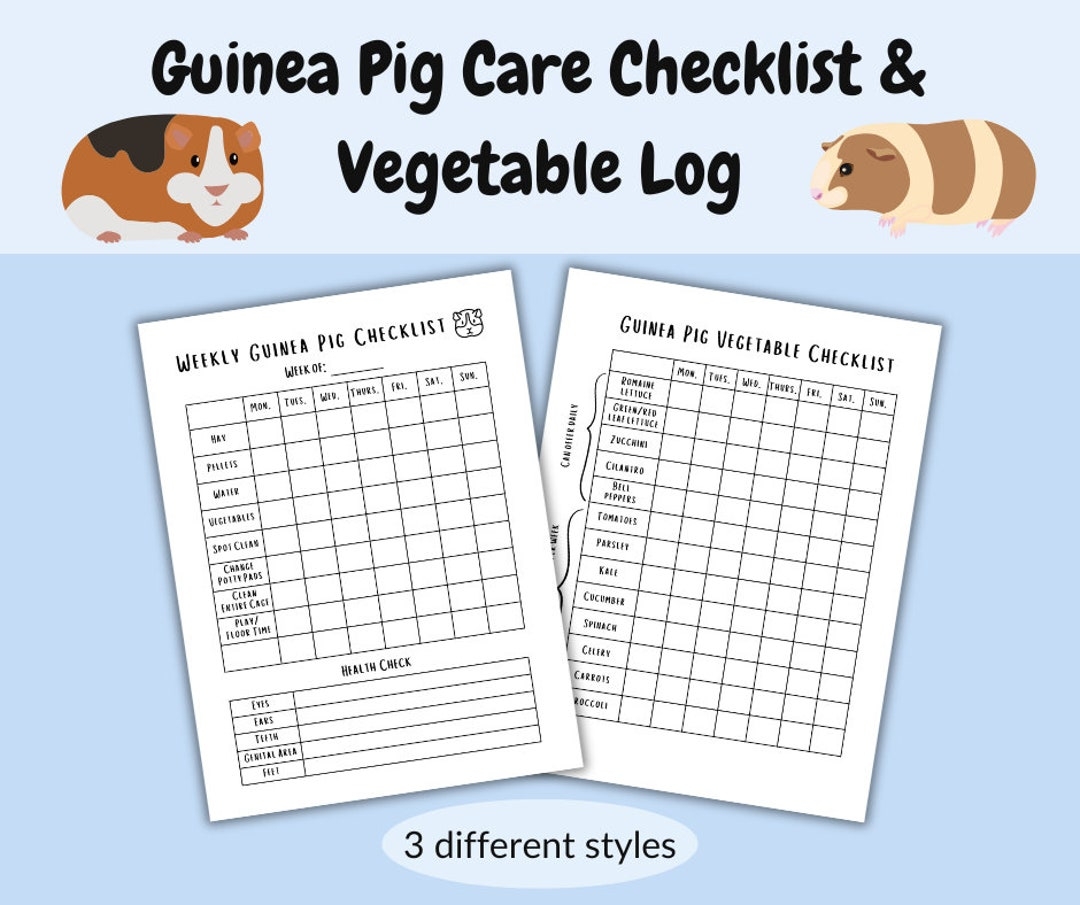 Guinea Pig Checklist Guinea Pig Weekly Care Planner Guinea Pig Weekly Tracker Vegetable Log Printables Etsy