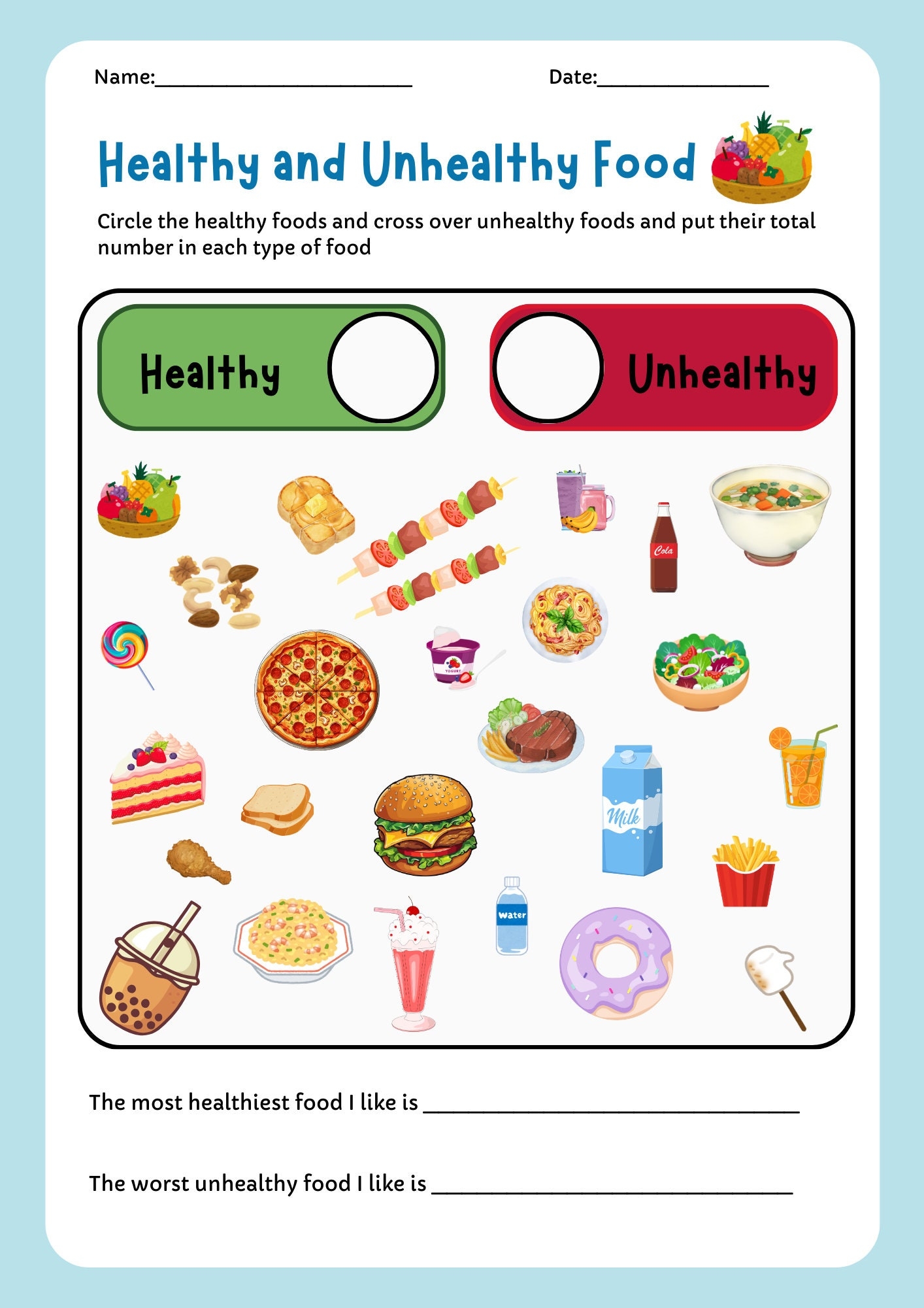 Healthy And Unhealthy Food Chart Printable