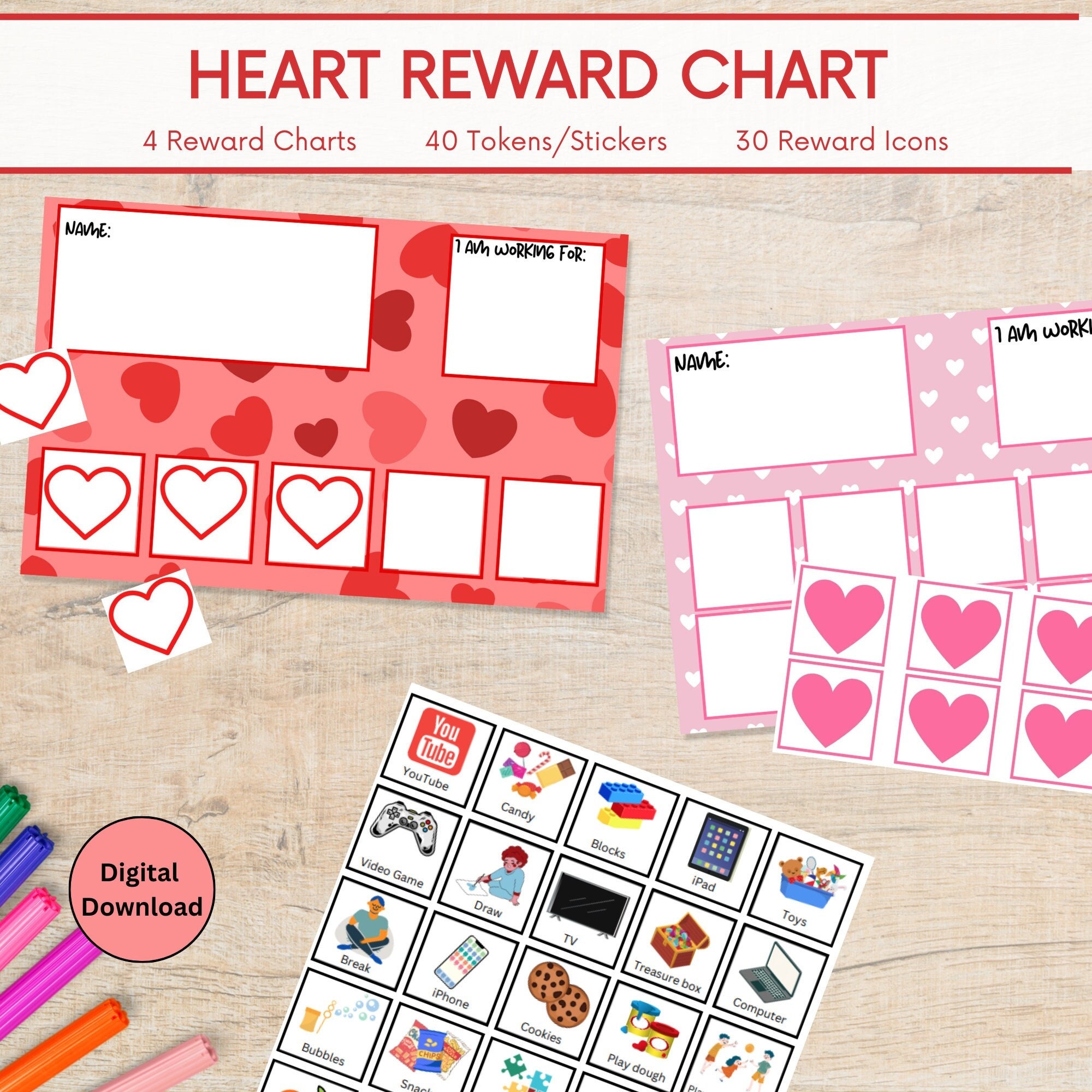 Heart Reward Chart Valentine s Day Token Board For Kids Positve Behavior Chart Etsy