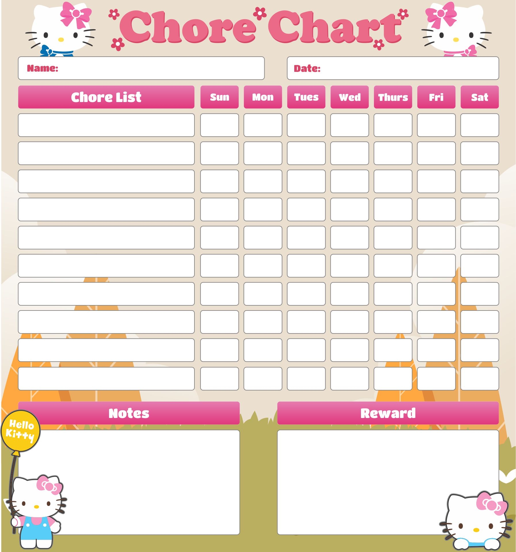 Hello Kitty Chore Chart 10 Free PDF Printables Printablee