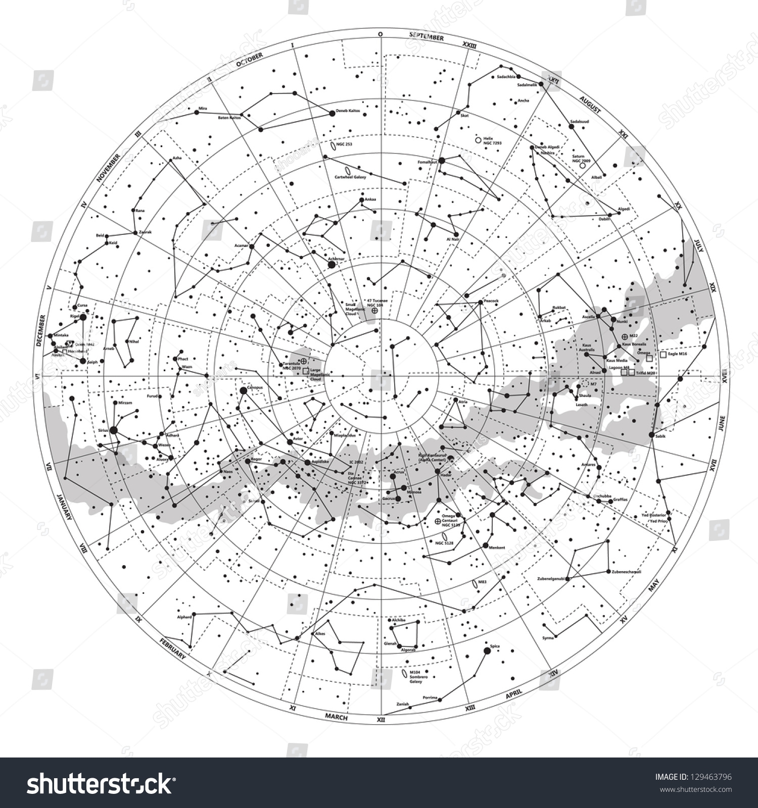 High Detailed Sky Map Southern Hemisphere Stock Vector Royalty Free 129463796 Shutterstock