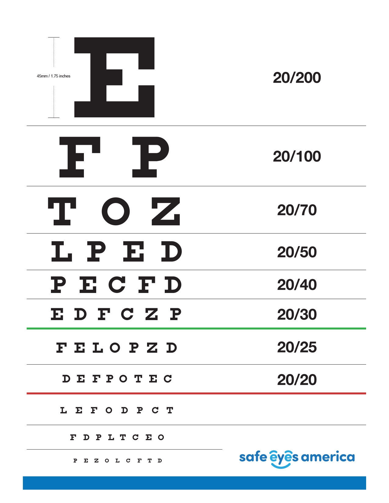 Reading Eye Chart Printable Free