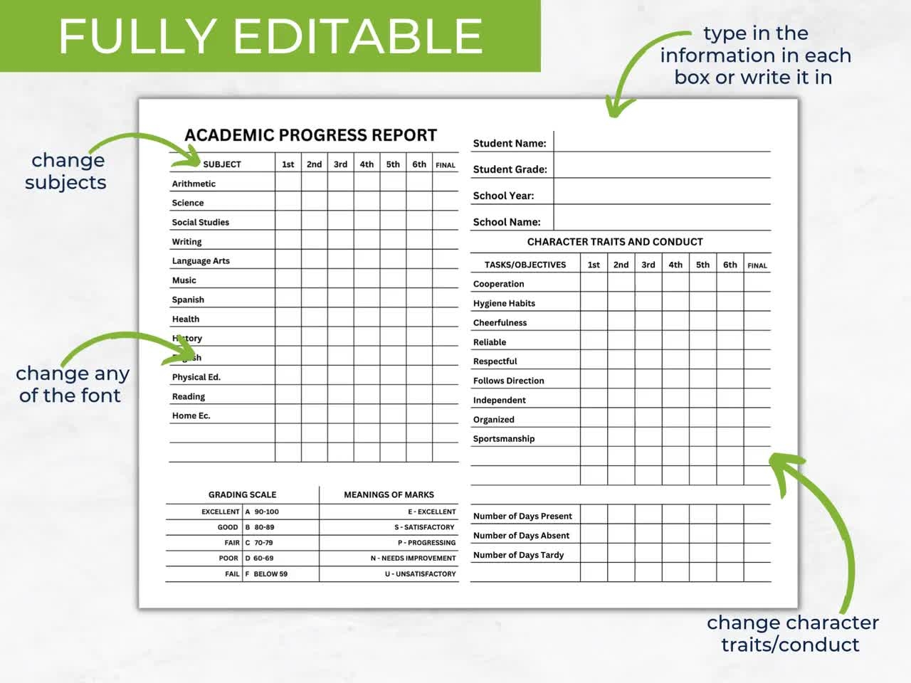 Homeschool Report Card Printable Report Card Editable Report Card Template Homeschool Resource Progress Report Student Progress PDF Etsy