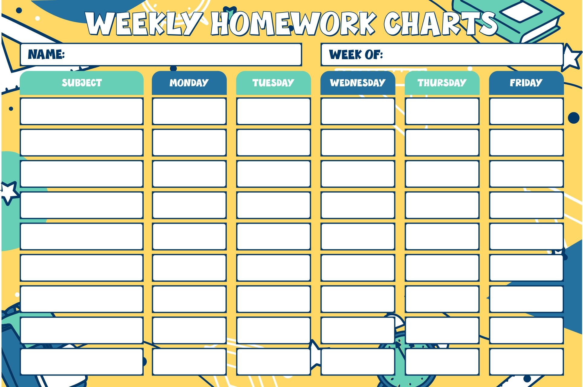 Free Printable Weekly Homework Chart Free Printable Weekly Homework Chart