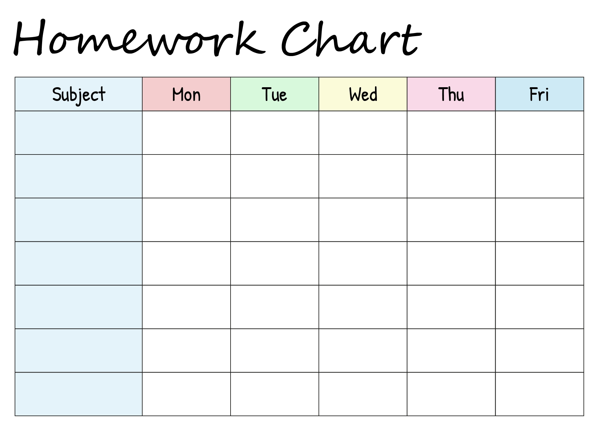 Homework Printable Chart