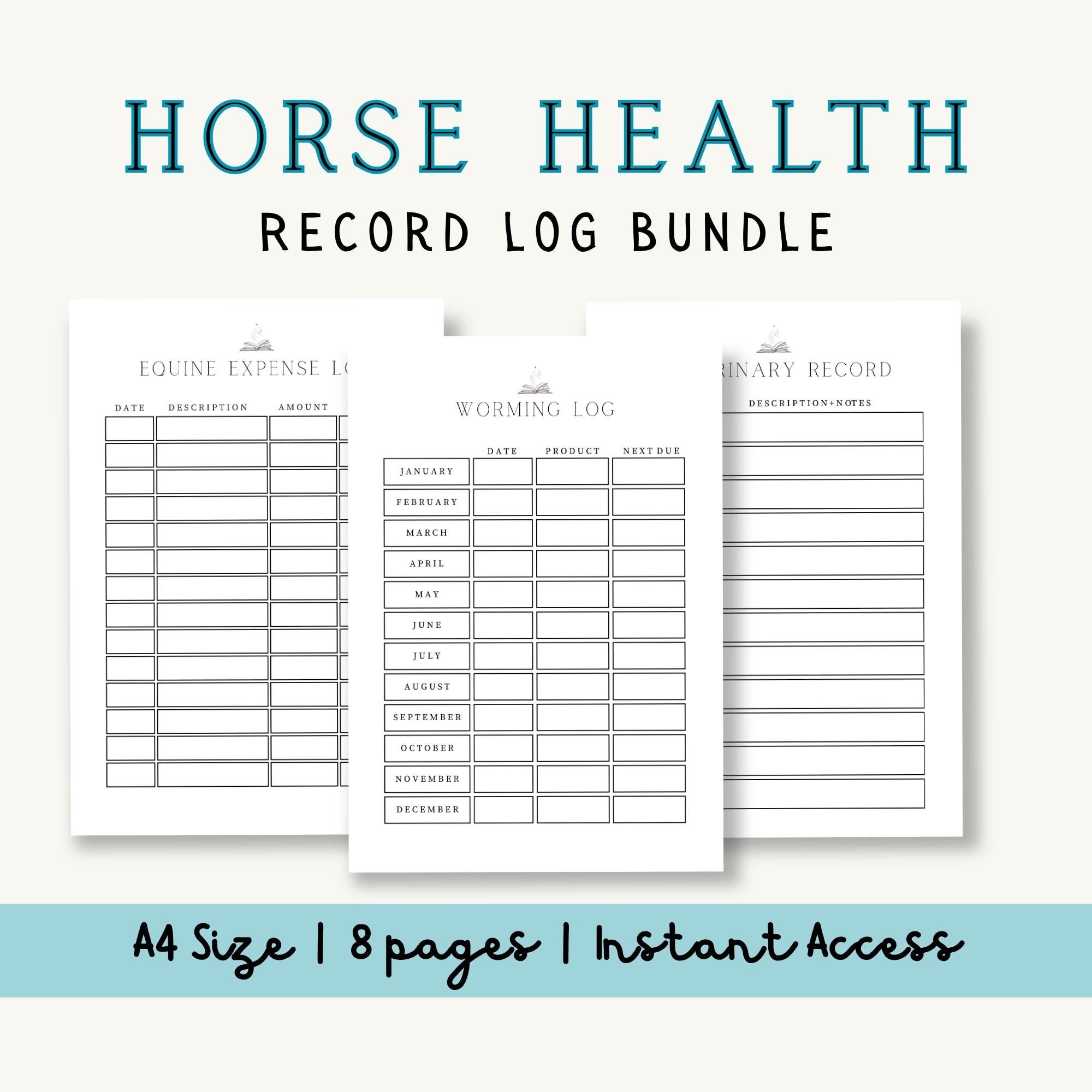 Horse Health Record Sheets Etsy