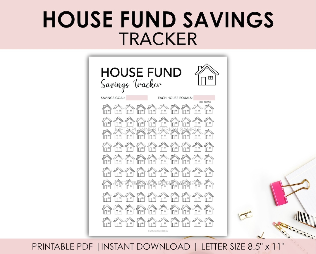House Fund Savings Tracker Printable Money Saving Challenge PDF Etsy