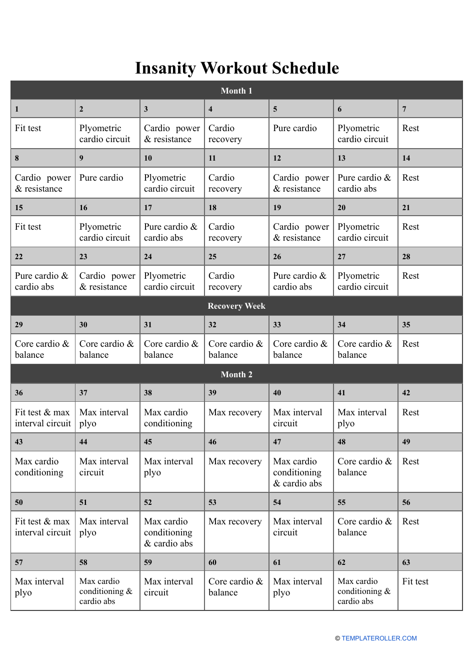 Insanity Workout Schedule Download Printable PDF Templateroller Insanity Workout Schedule Download Printable PDF Templateroller