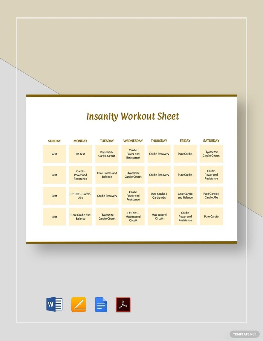 Insanity Workout Sheet Template In Word Pages Google Docs PDF Download Template Insanity Workout Sheet Template In Word Pages Google Docs PDF Download Template