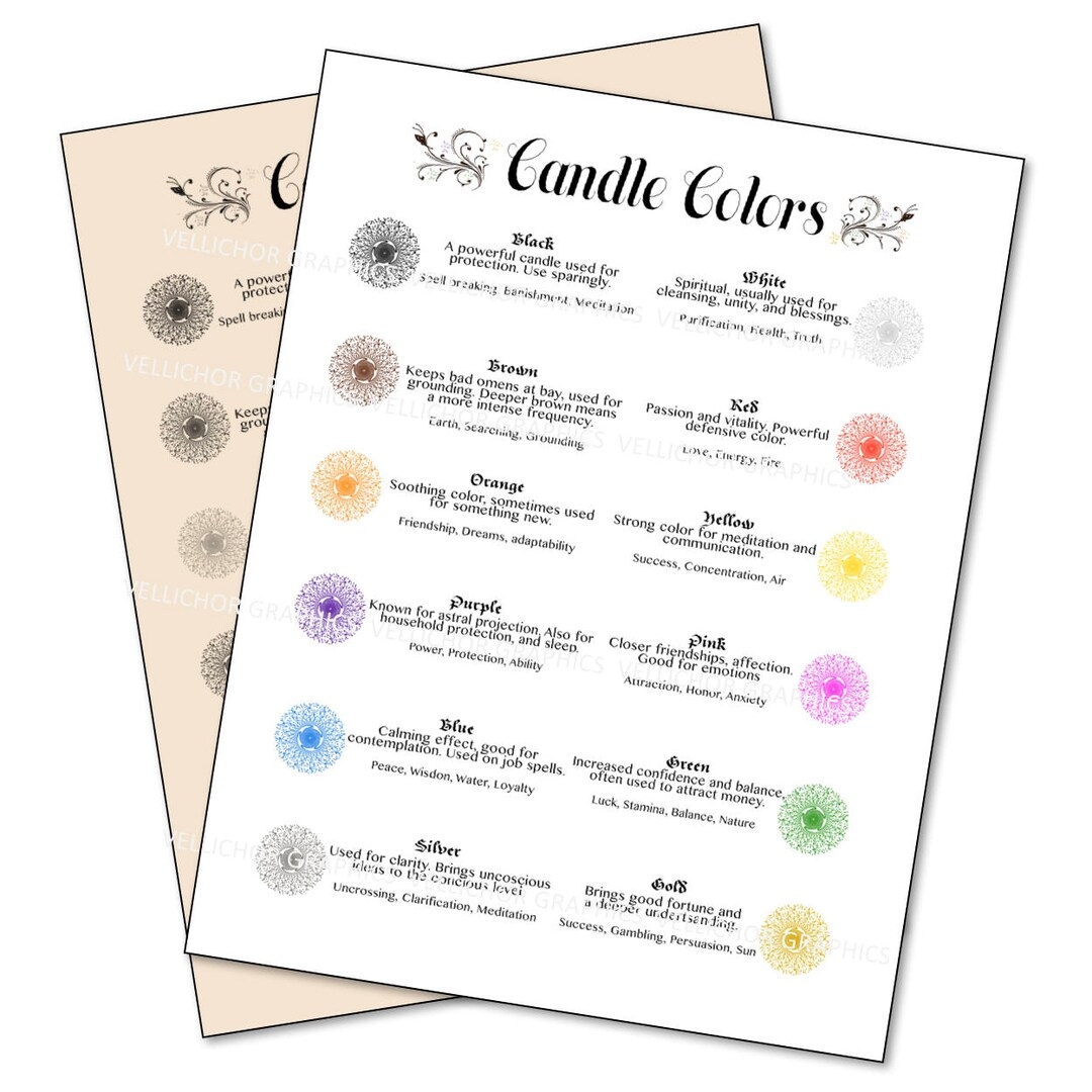 Instant Download Candle Color Meaning Candle Colour Chart Spiritual Magick Book Of Shadows Pages Grimoire Pages Etsy