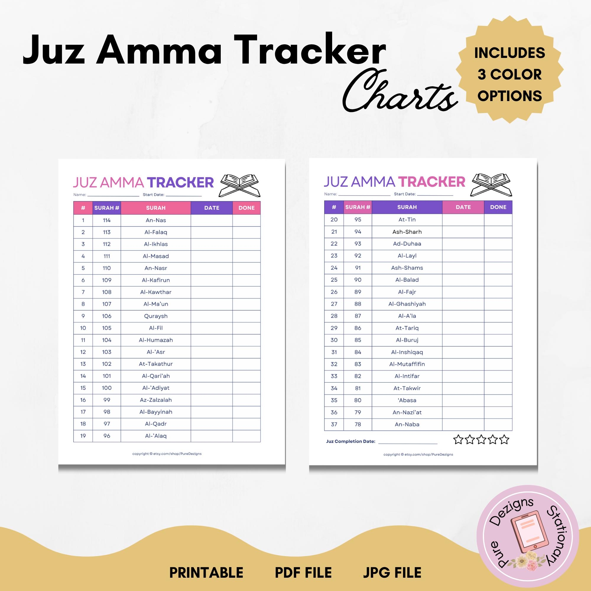 Juz Amma Tracker Printable Quran Chart For Muslim Kids digital Download Etsy Israel