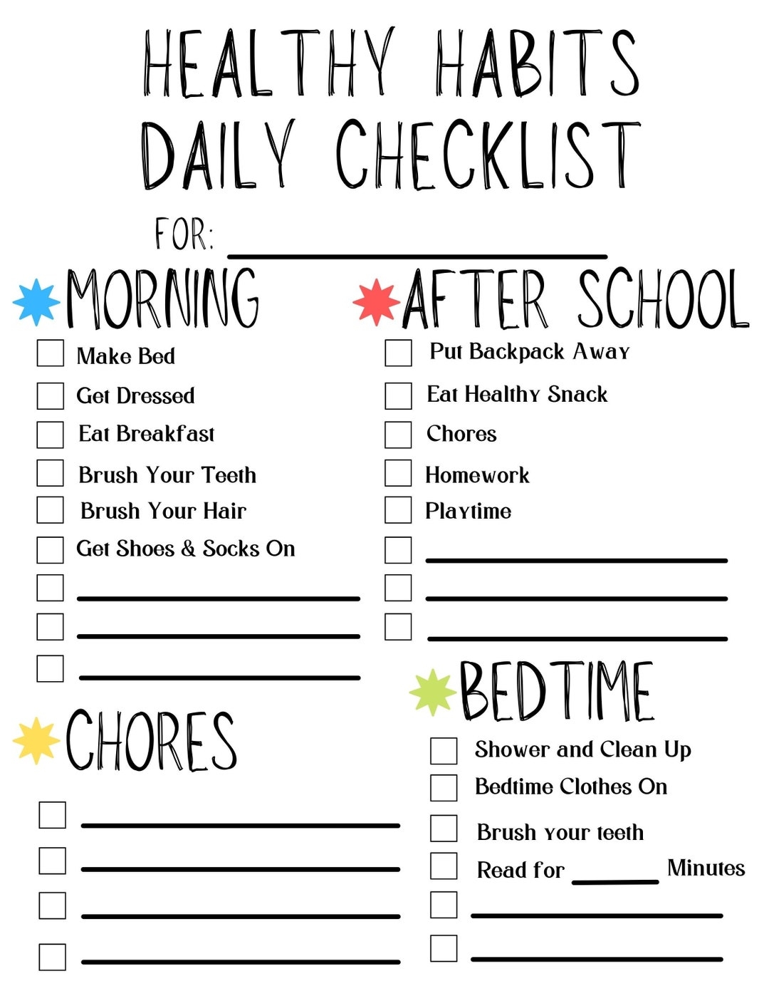 Kids Daily Routine Checklist Healthy Habits Chore Chart PDF Etsy