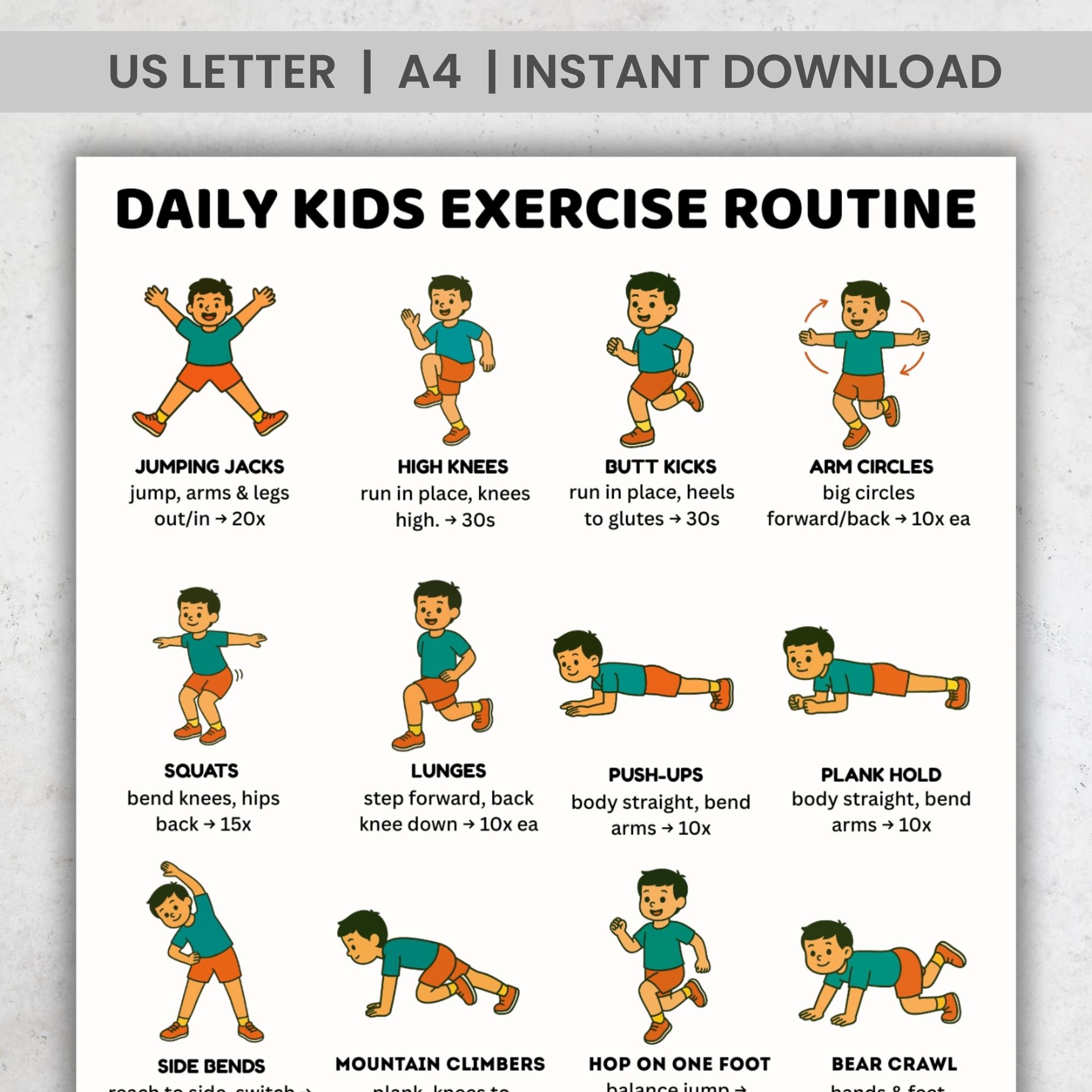 Kids Exercise Chart Printable 16 Daily Workout Moves Poster Kids Fitness Routine PDF A4 US Letter Classroom PE Homeschool Decor Etsy Ireland