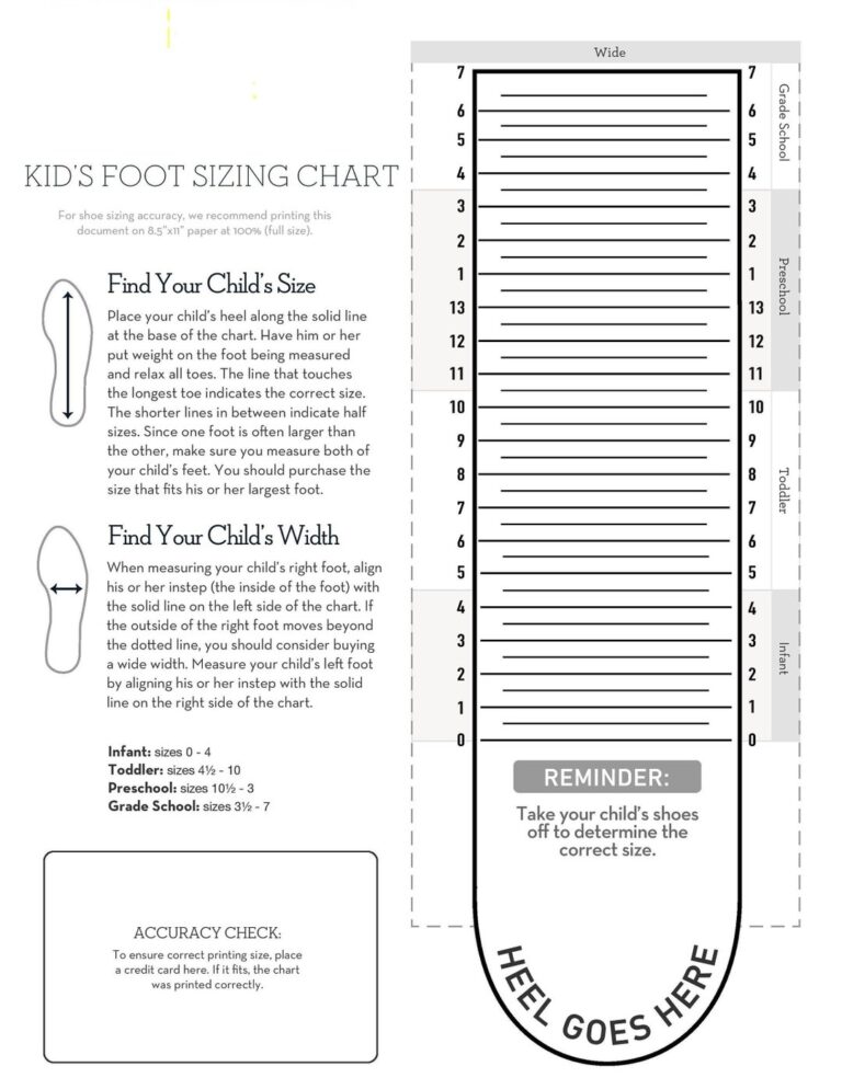 Kids Foot Sizer Chart Toddler Child Shoe Size Determiner instant Download Etsy