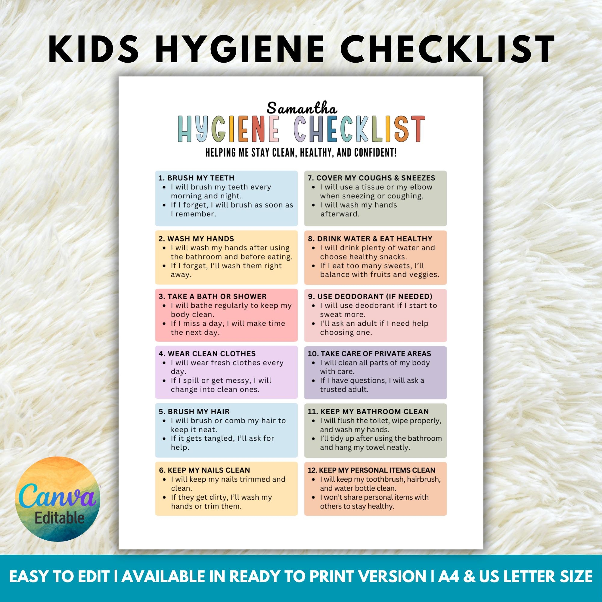Kids Hygiene Checklist Hygiene Chart For Kids Kids Personal Care Chart Daily Hygiene Routine Poster Hygiene Reminders Hygiene List Etsy Kids Hygiene Checklist Hygiene Chart For Kids Kids Personal Care Chart Daily Hygiene Routine Poster Hygiene Reminders Hygiene List Etsy