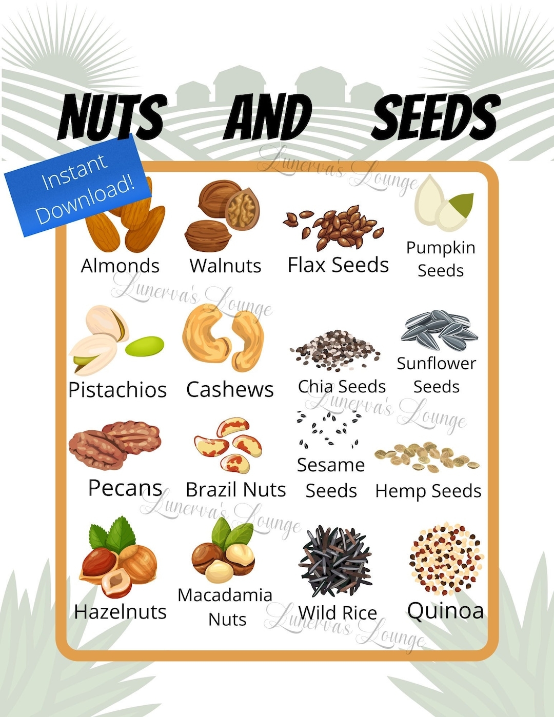Kids Nutritional Poster Nuts And Seeds Poster With Labels Instant Download Etsy