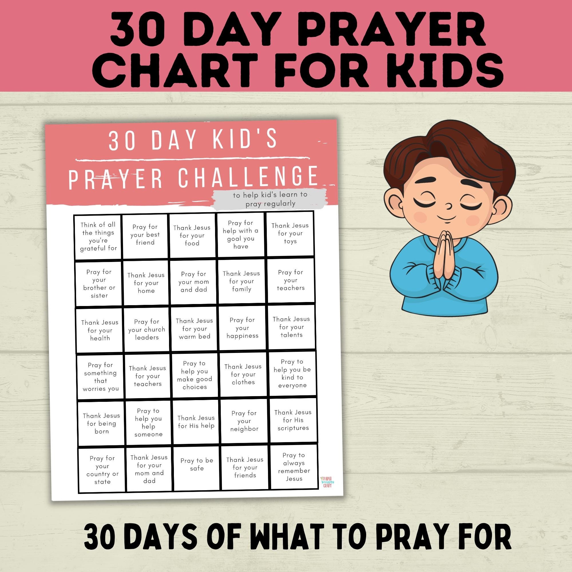Kids Prayer Challenge List Card Pray Schedule And Board Family Sunday School Christian Digital Download PDF Printable Etsy