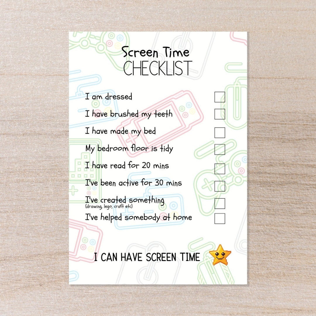 Kids Screen Time Checklist Printable Reward Chart PDF Etsy Kids Screen Time Checklist Printable Reward Chart PDF Etsy