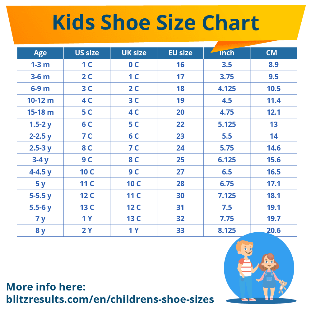 Printable Child's Shoe Size Chart