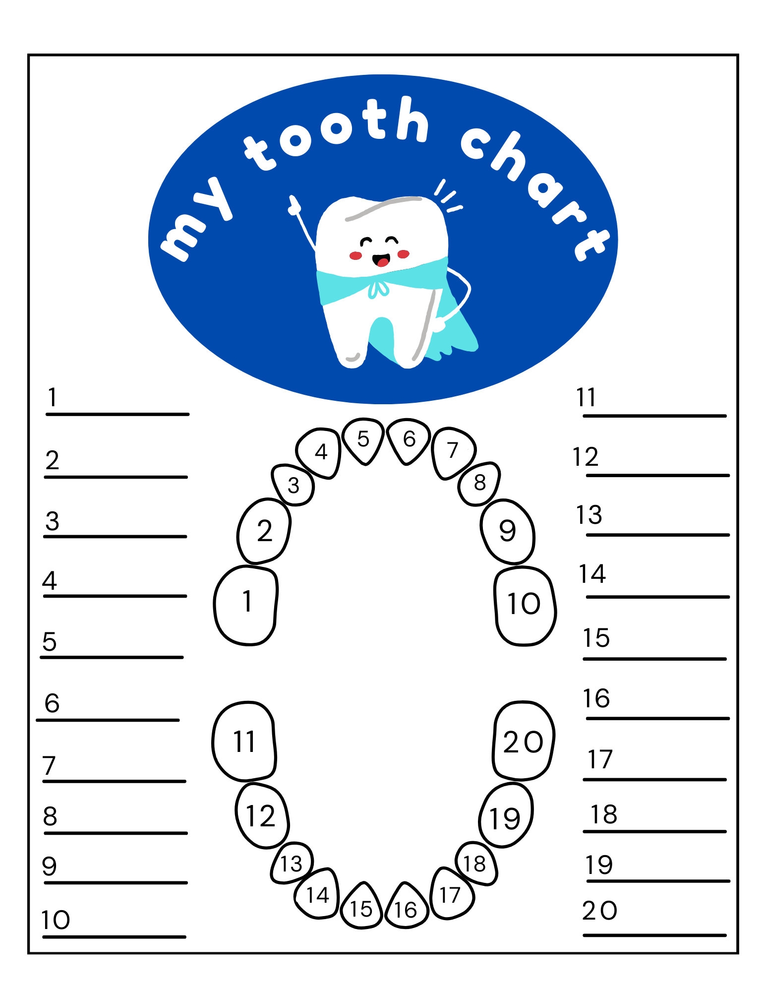 Kids Tooth Chart Lost Teeth Tracker Milestone Keepsake PDF Etsy