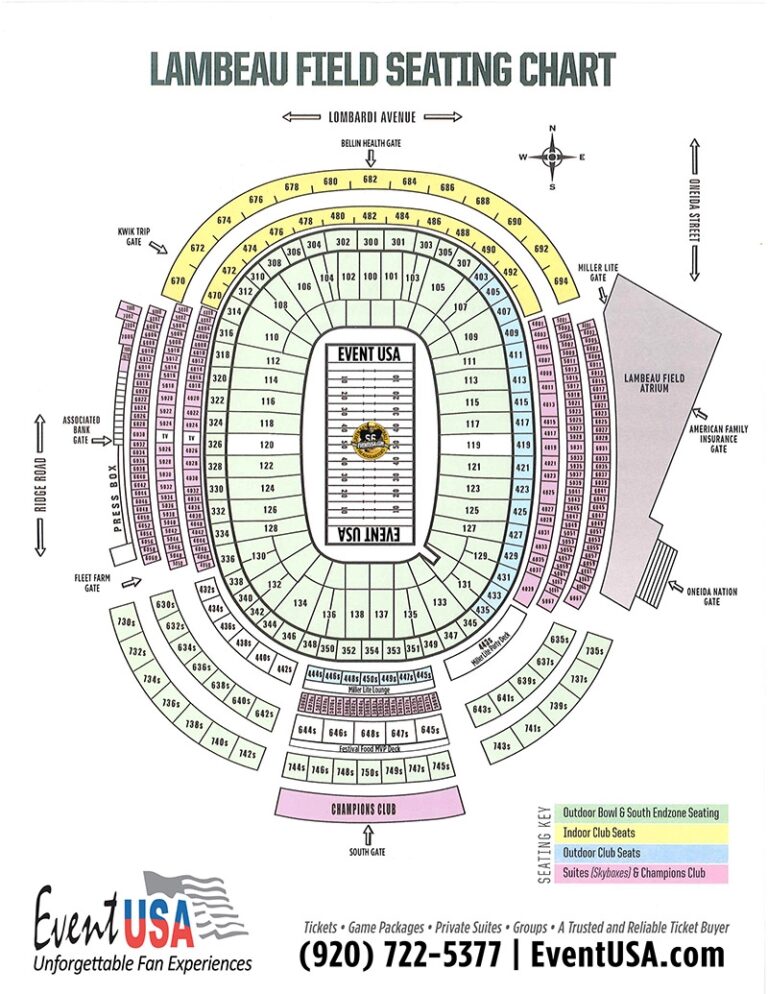 Lambeau Field Seating Chart Event USA
