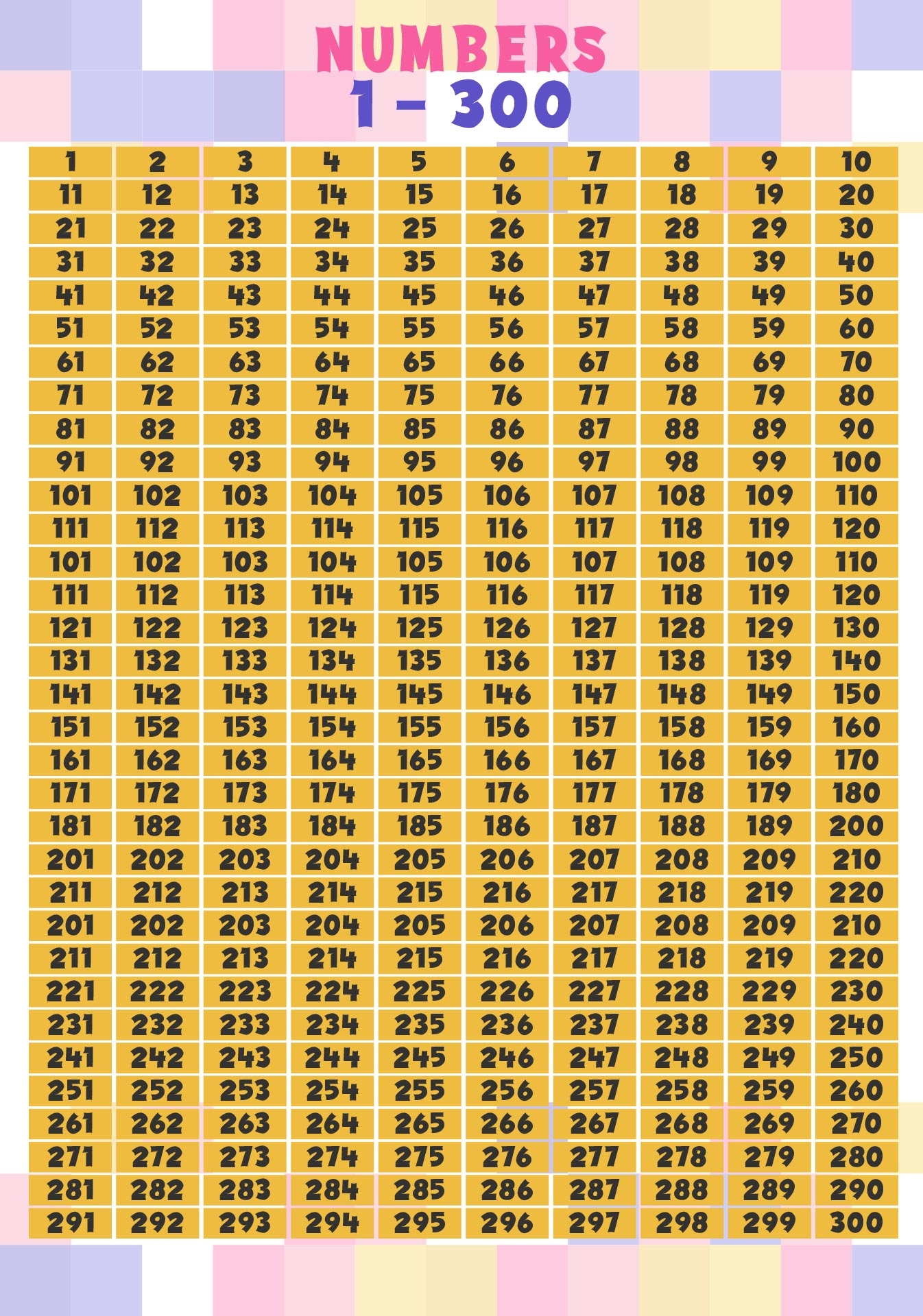 Printable Number Chart 1 300